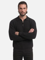 Pull Homme Col Polo Demi-Zip Maille Côtelée
