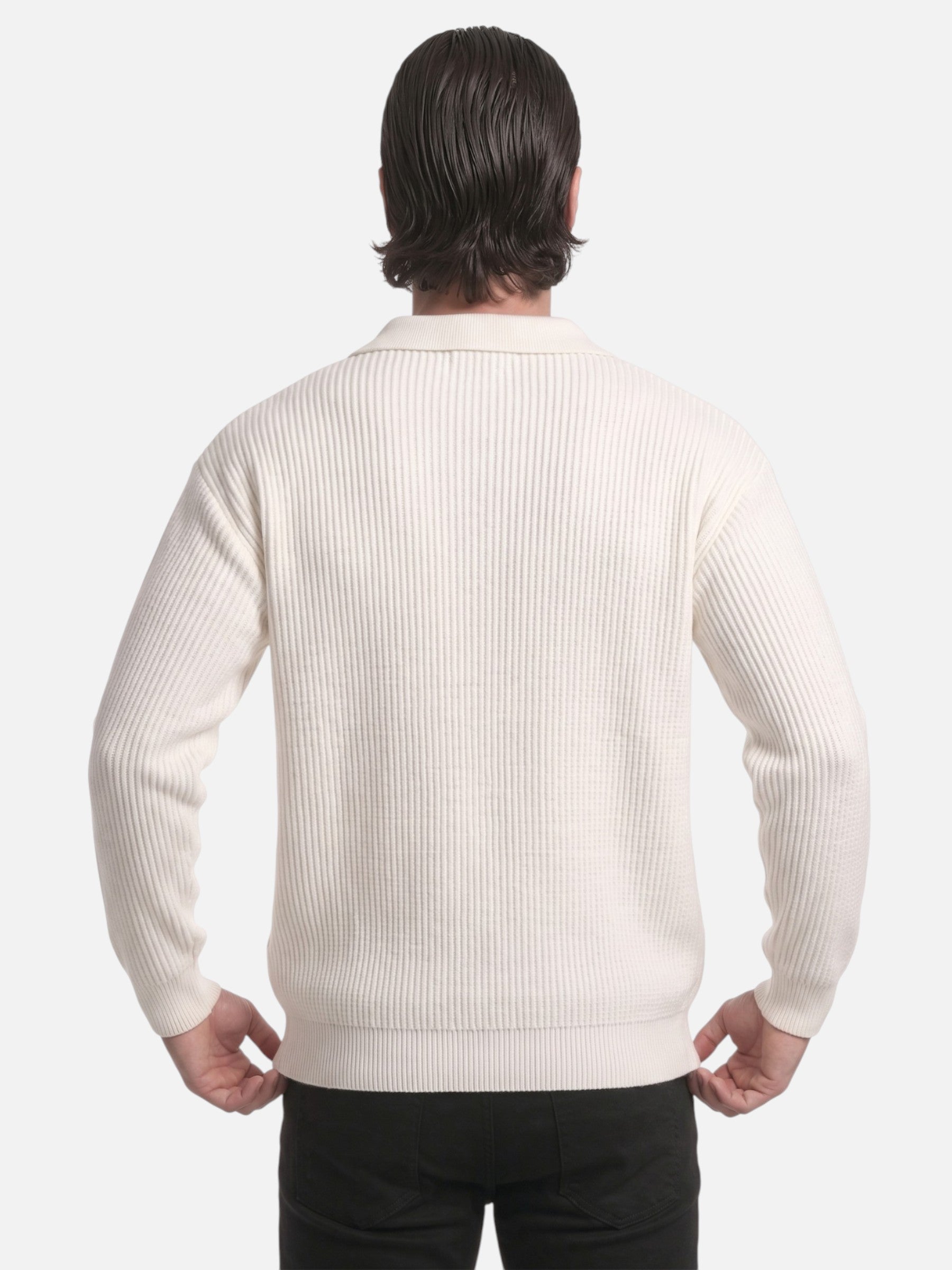 Pull Homme Col Polo Demi-Zip Maille Côtelée