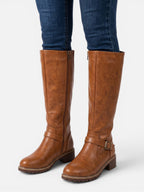 Bottes Femme Hautes en Cuir à Boucle et Zip