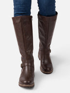 Bottes Femme Hautes en Cuir à Boucle et Zip