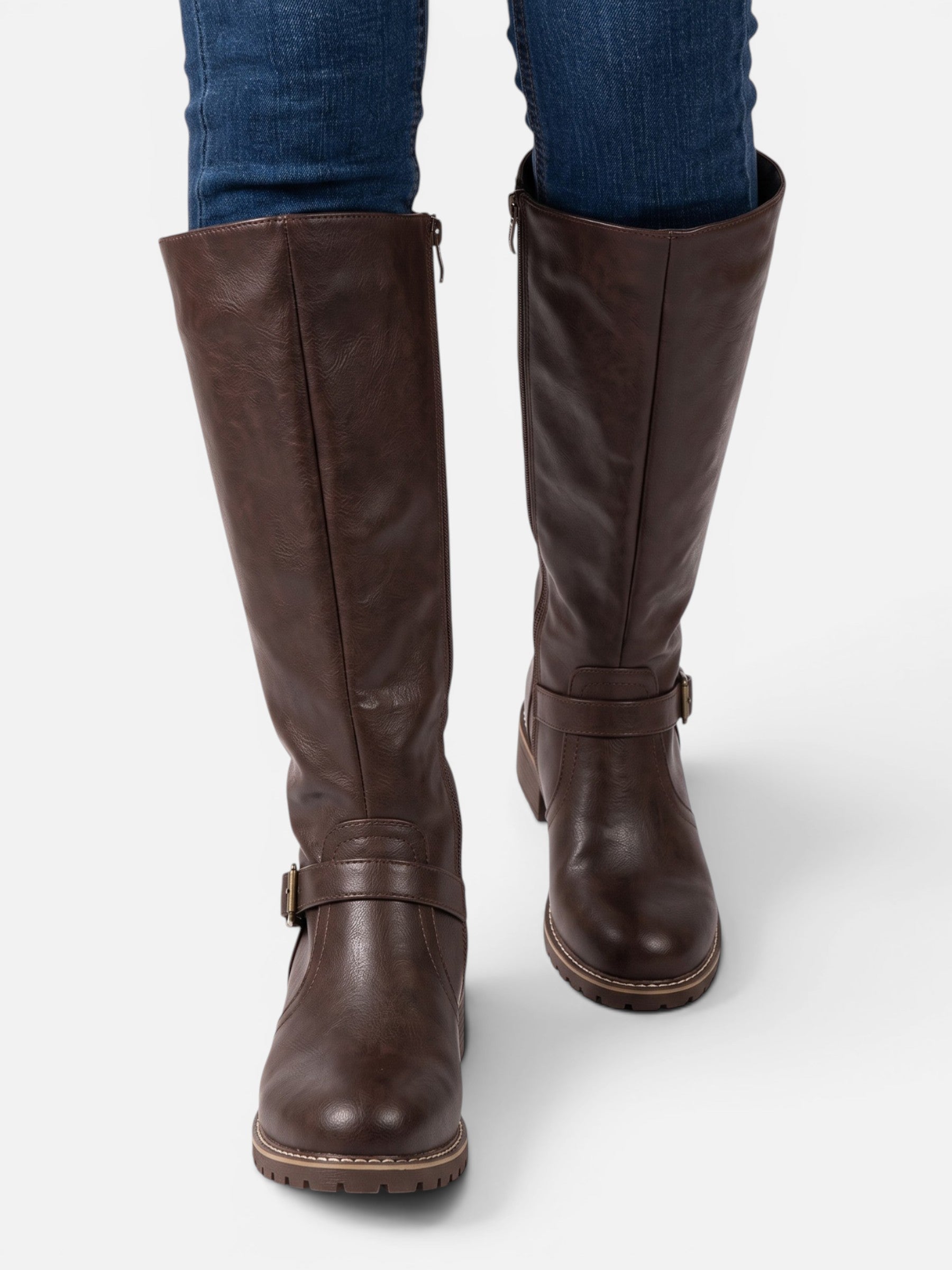 Bottes Femme Hautes en Cuir à Boucle et Zip