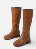 Bottes Femme Hautes en Cuir à Boucle et Zip