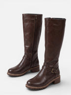 Bottes Femme Hautes en Cuir à Boucle et Zip