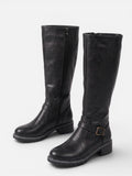 Bottes Femme Hautes en Cuir à Boucle et Zip