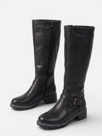 Bottes Femme Hautes en Cuir à Boucle et Zip