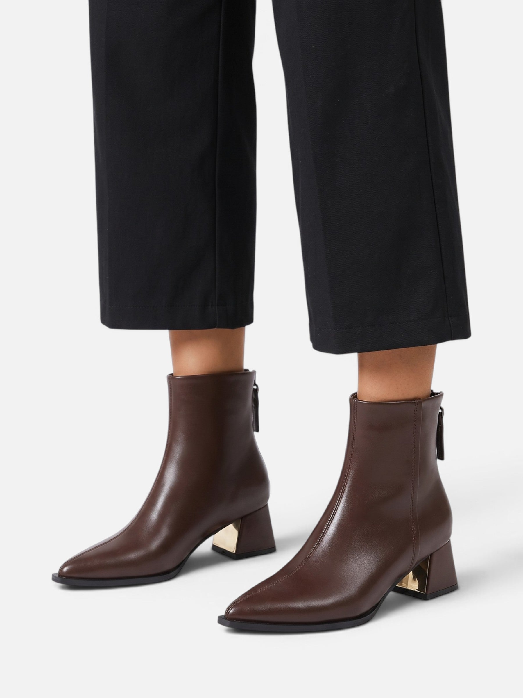Bottines Femme Cuir Bout Pointu Talon Bloc