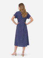 Vestido camisa midi a rayas – cuello de camisa y corte evasé