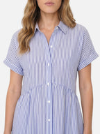 Vestido camisa midi a rayas – cuello de camisa y corte evasé