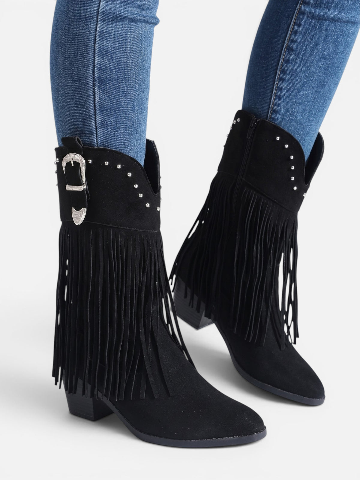 Bottes Cowboy Femme Franges Cloutées Suédine