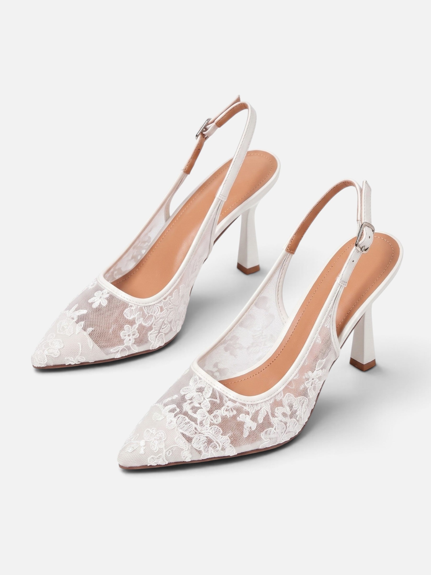 Escarpins Femme Dentelle Fleurie Slingback Bout Pointu