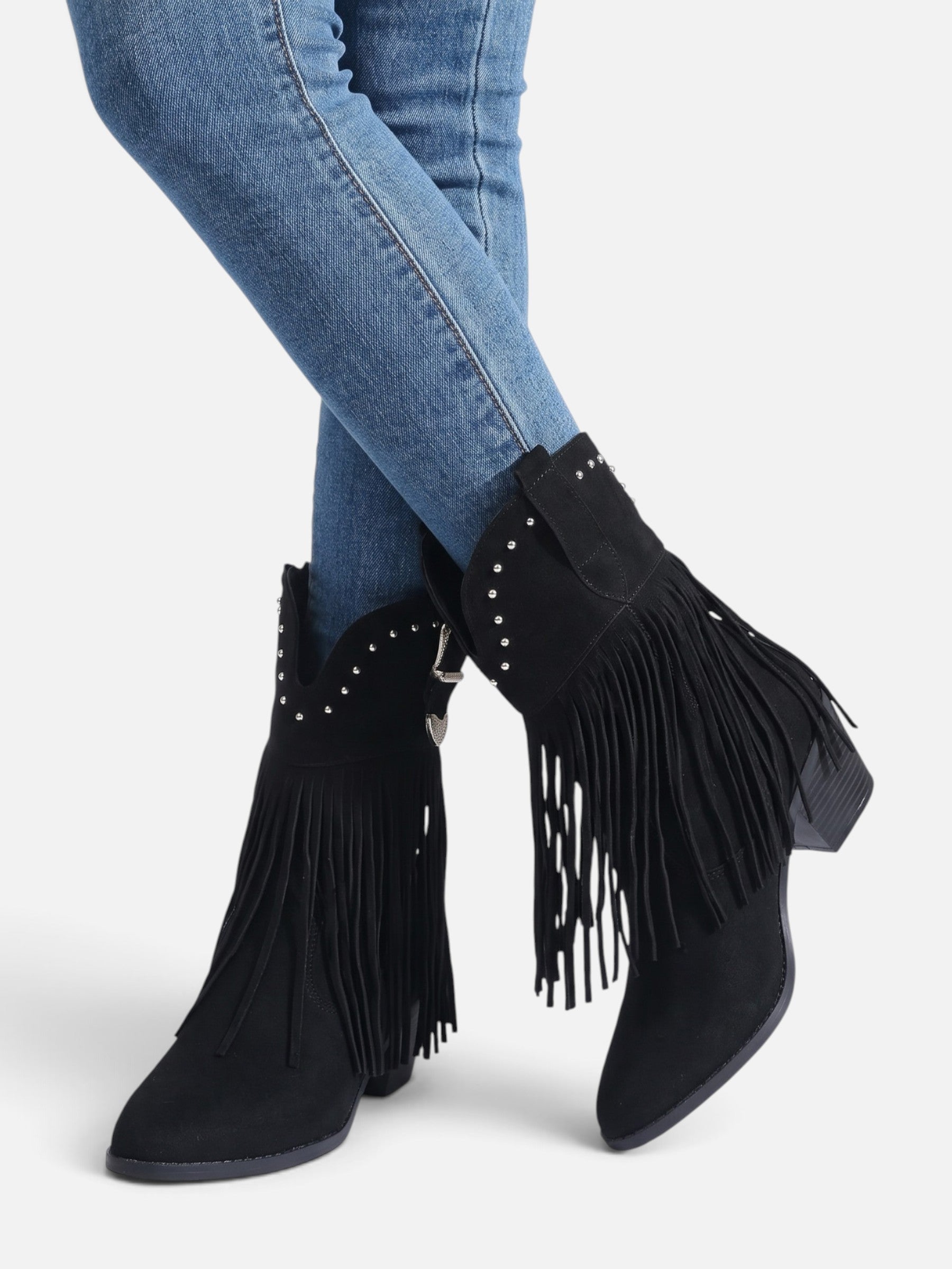 Bottes Cowboy Femme Franges Cloutées Suédine