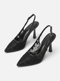 Escarpins Femme Dentelle Fleurie Slingback Bout Pointu