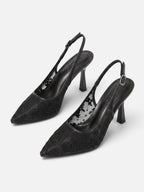 Escarpins Femme Dentelle Fleurie Slingback Bout Pointu