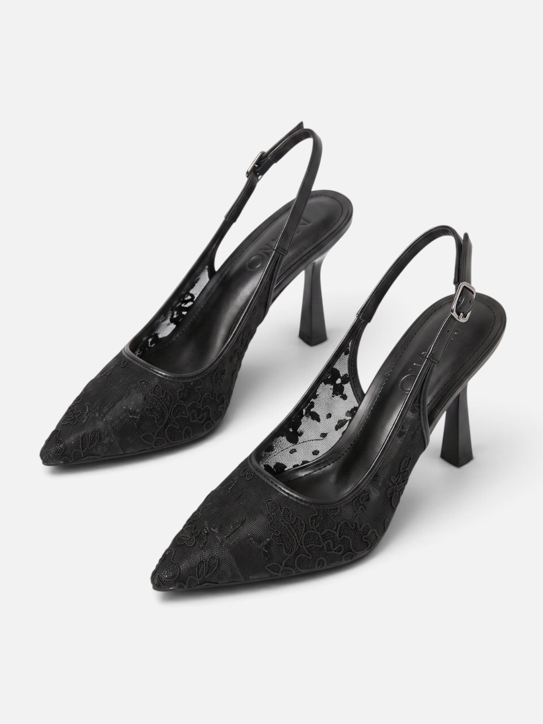 Escarpins Femme Dentelle Fleurie Slingback Bout Pointu