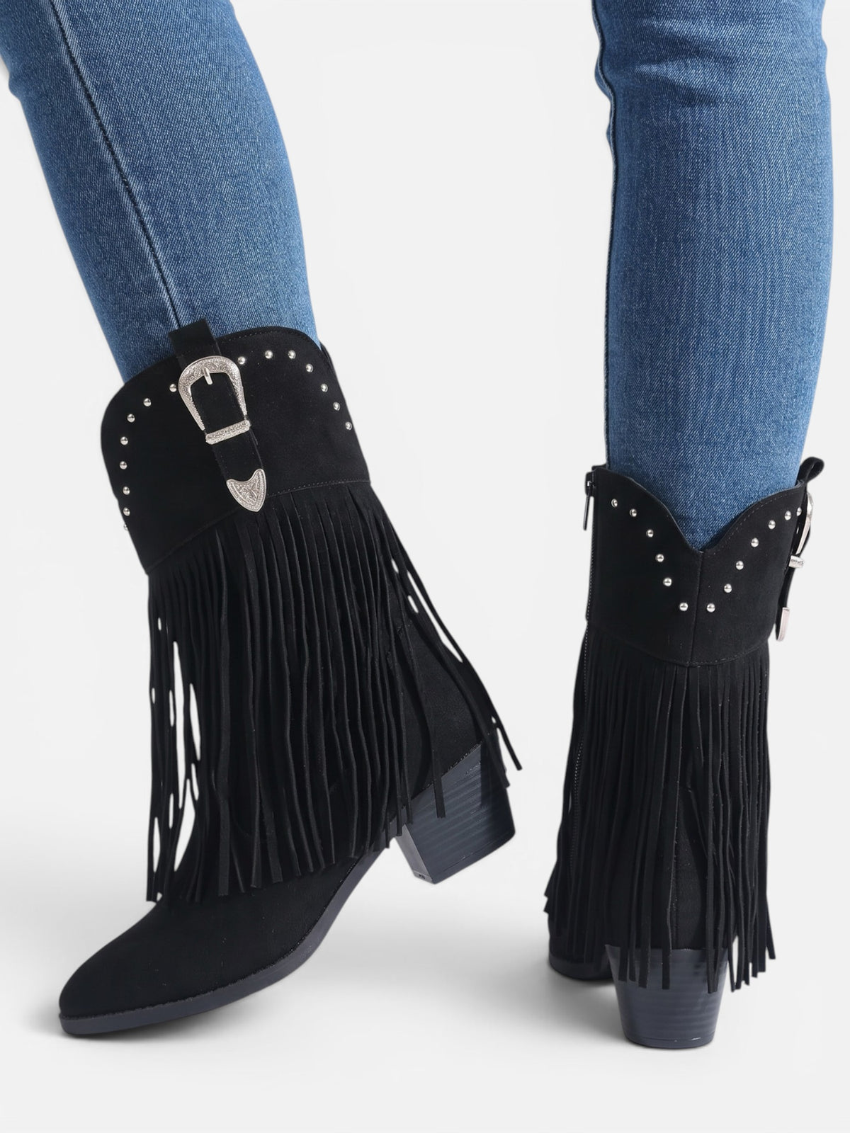 Bottes Cowboy Femme Franges Cloutées Suédine