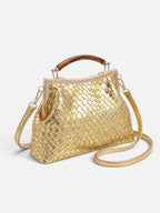 Sac Femme Bandoulière Tressé Effet Cuir Fermoir Doré