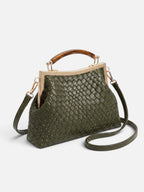 Sac Femme Bandoulière Tressé Effet Cuir Fermoir Doré