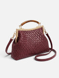 Sac Femme Bandoulière Tressé Effet Cuir Fermoir Doré