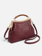 Sac Femme Bandoulière Tressé Effet Cuir Fermoir Doré