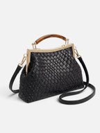 Sac Femme Bandoulière Tressé Effet Cuir Fermoir Doré