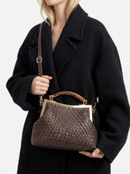 Sac Femme Bandoulière Tressé Effet Cuir Fermoir Doré