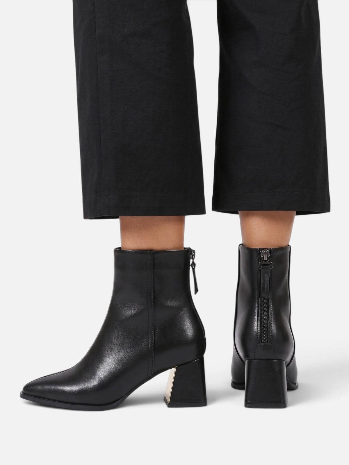 Women's Leather Block Heel Ankle Boots