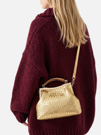 Sac Femme Bandoulière Tressé Effet Cuir Fermoir Doré