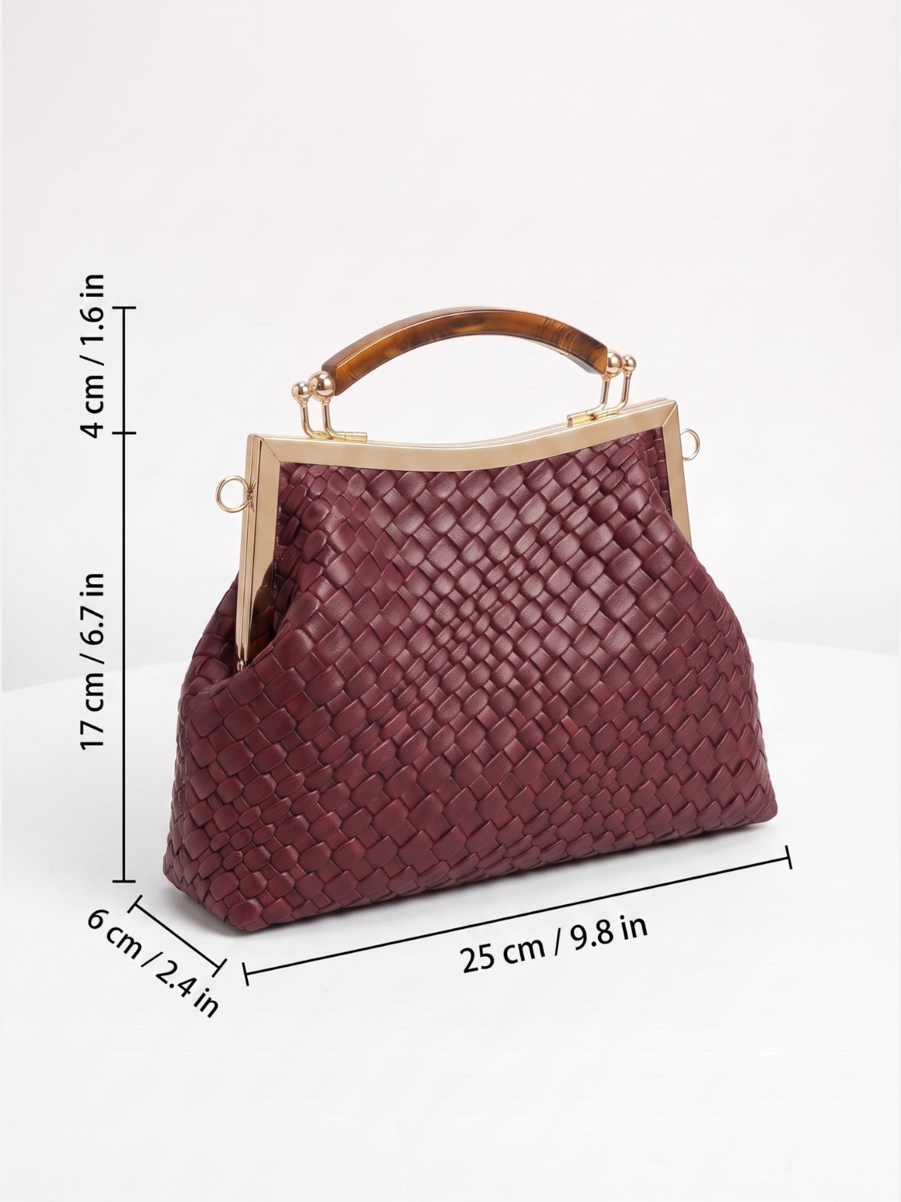 Sac Femme Bandoulière Tressé Effet Cuir Fermoir Doré