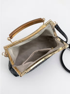 Sac Femme Bandoulière Tressé Effet Cuir Fermoir Doré