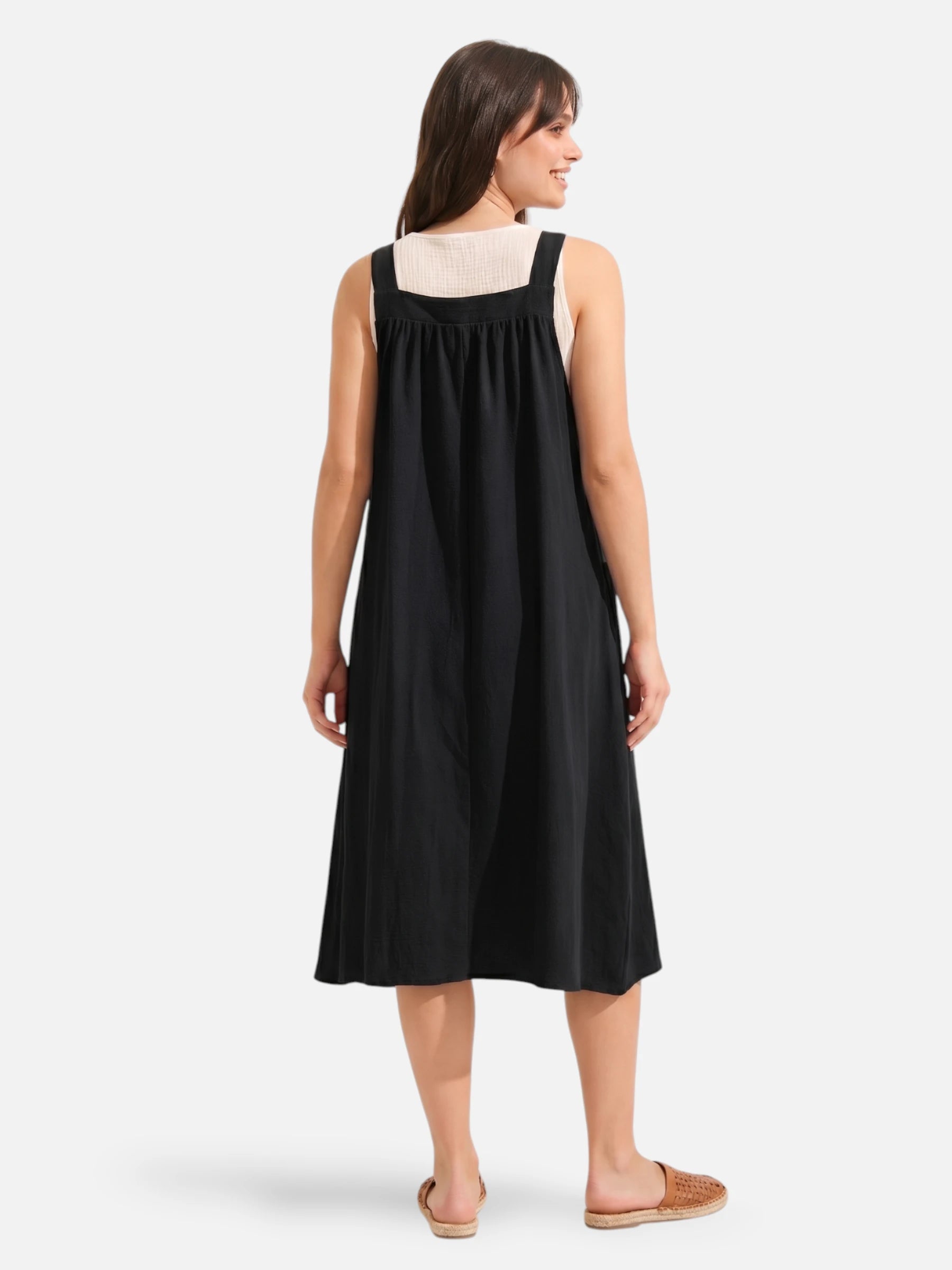 Robe chasuble midi – bretelles réglables et poches latérales