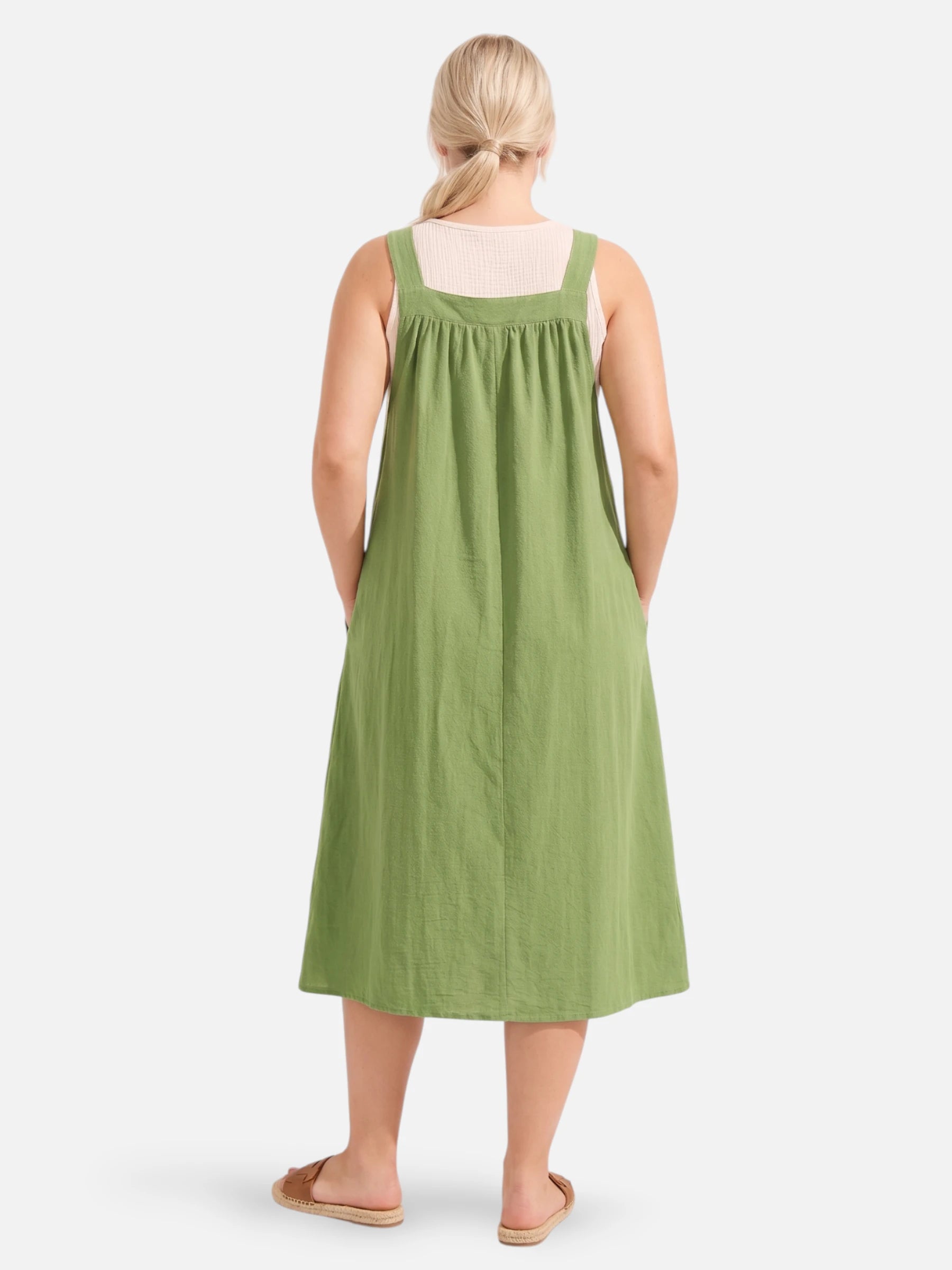 Robe chasuble midi – bretelles réglables et poches latérales