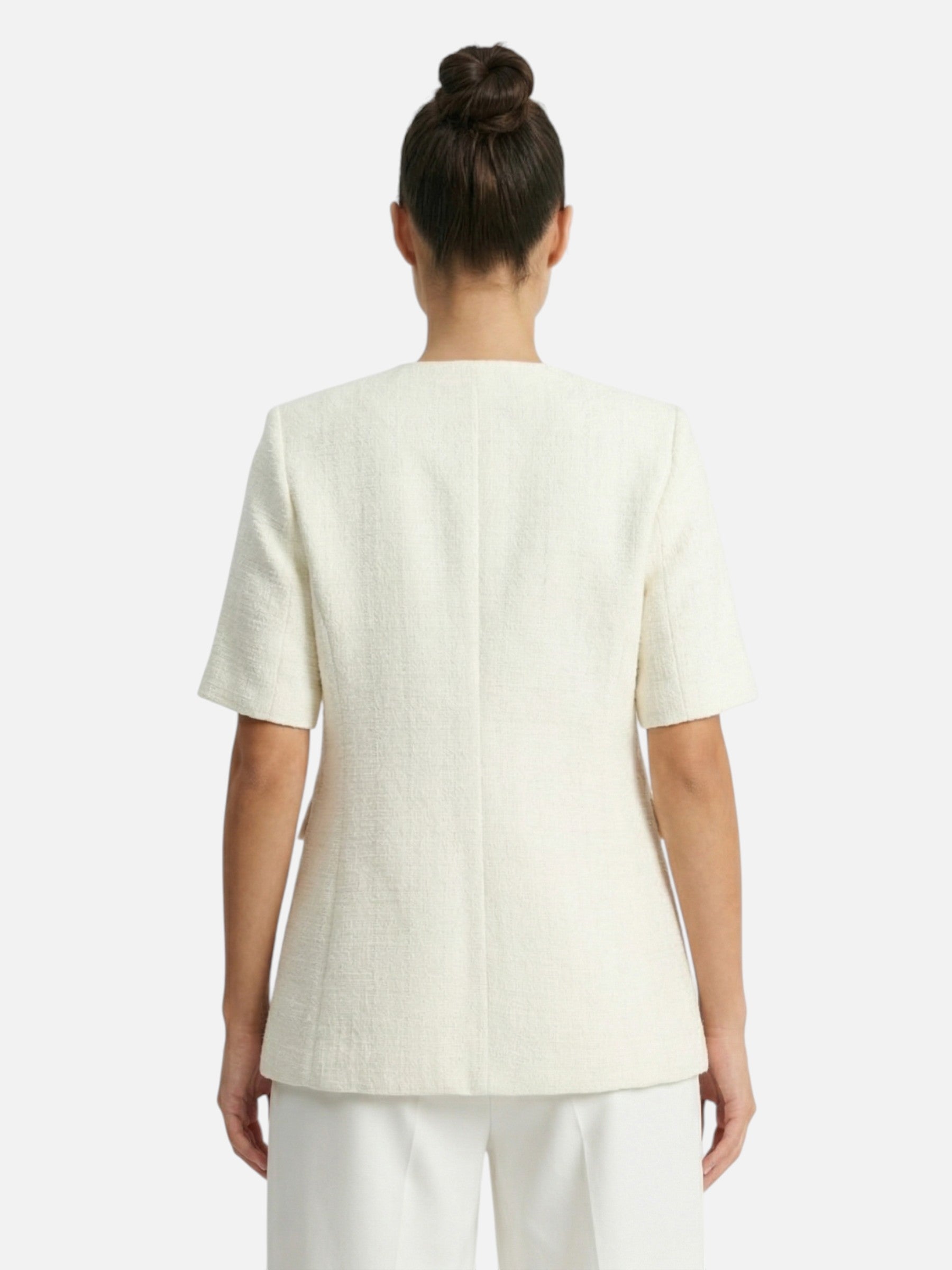Blazer de mujer texturizado de manga corta abotonado – chic y elegante