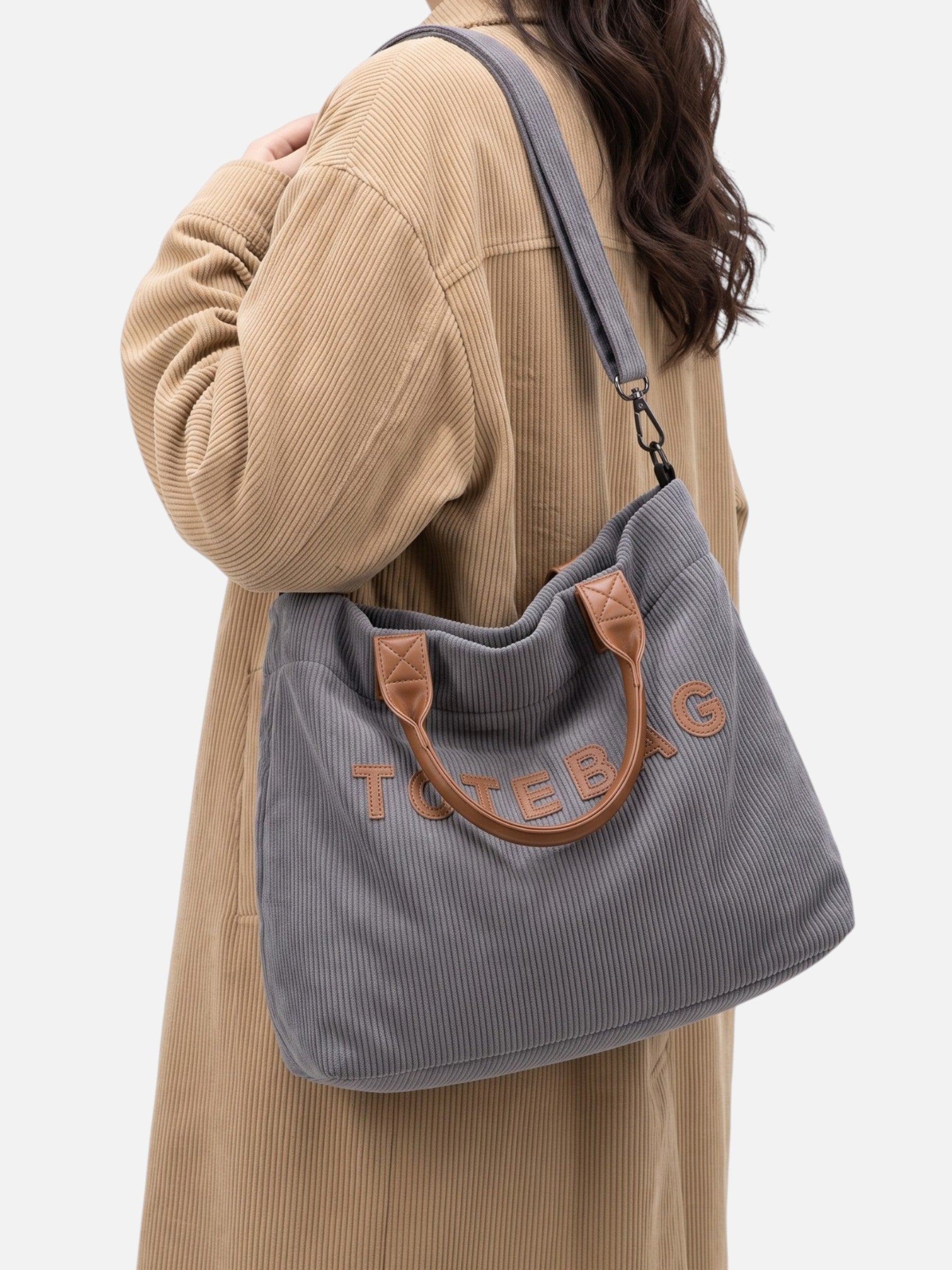 Sac Cabas Femme Velours Côtelé À Lettrage