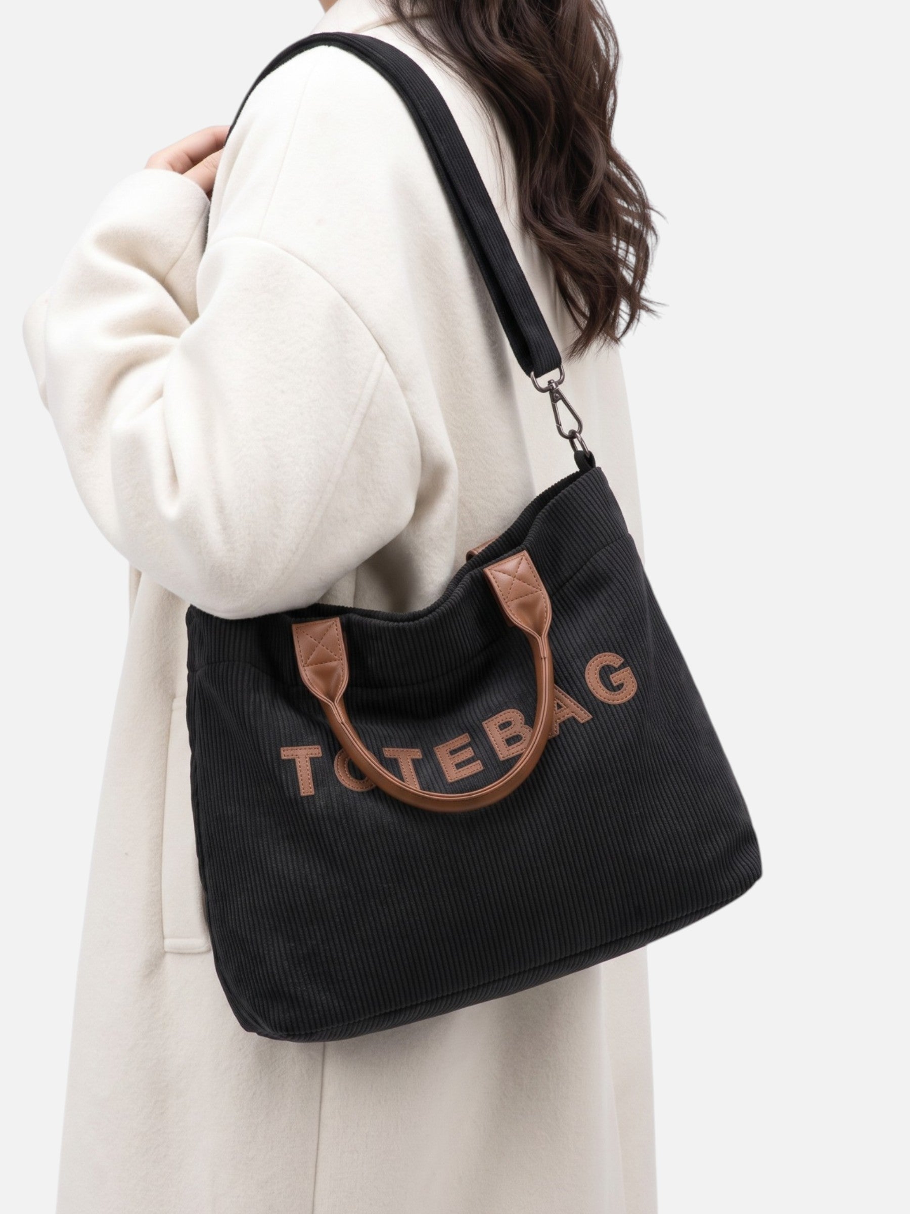 Sac Cabas Femme Velours Côtelé À Lettrage