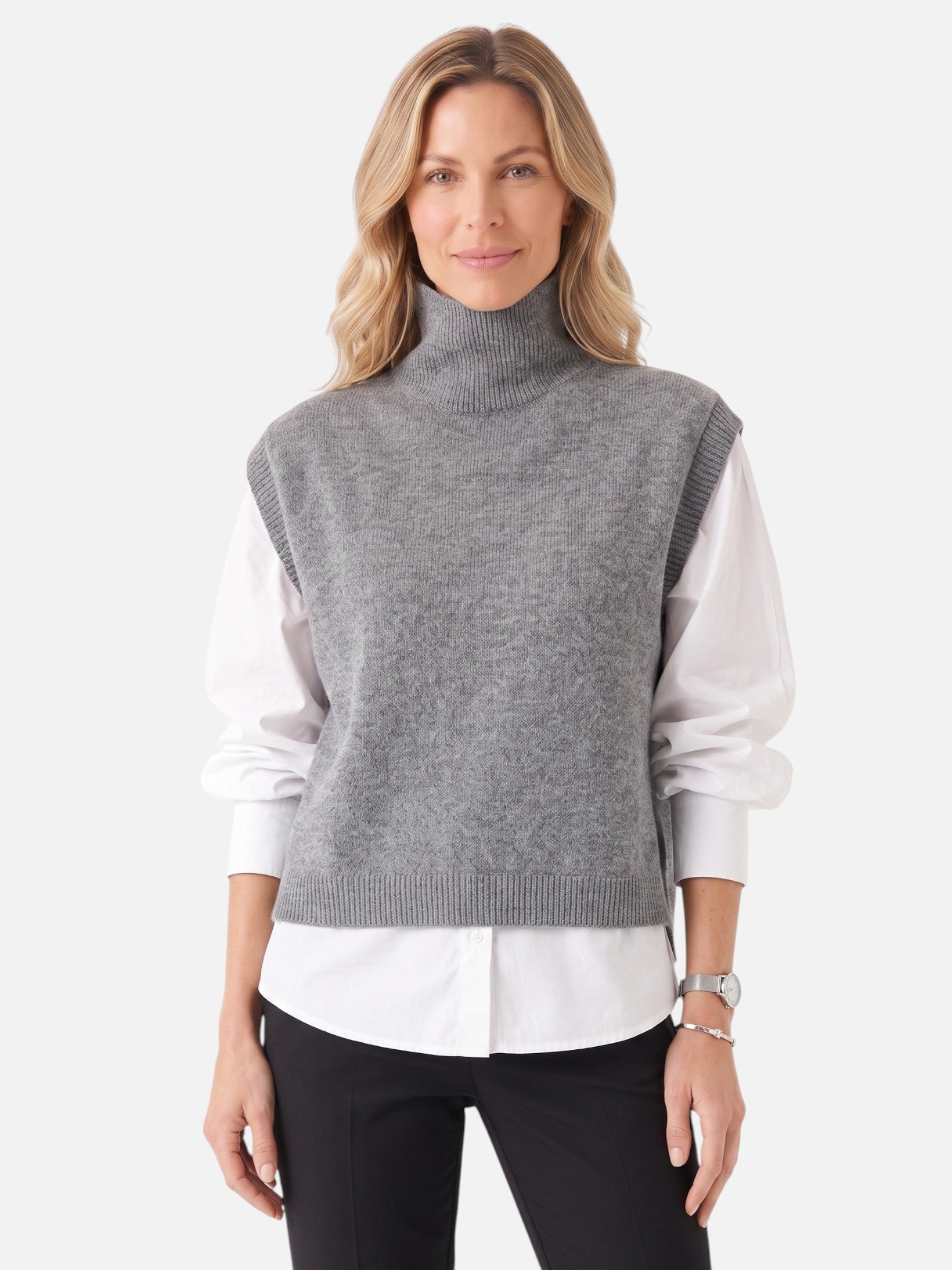 Gilet Femme Sans Manches Col Roulé Maille