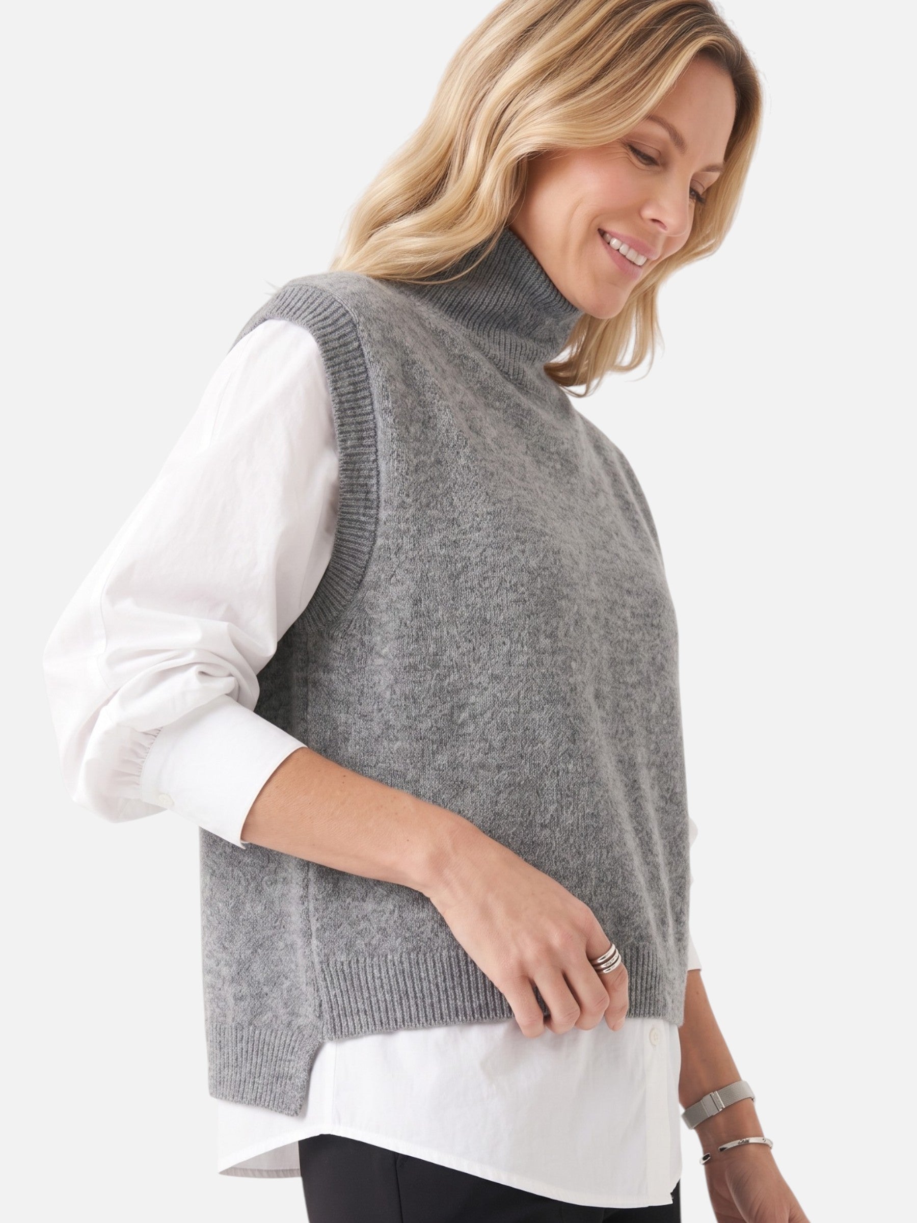 Gilet Femme Sans Manches Col Roulé Maille