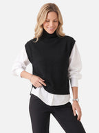 Gilet Femme Sans Manches Col Roulé Maille