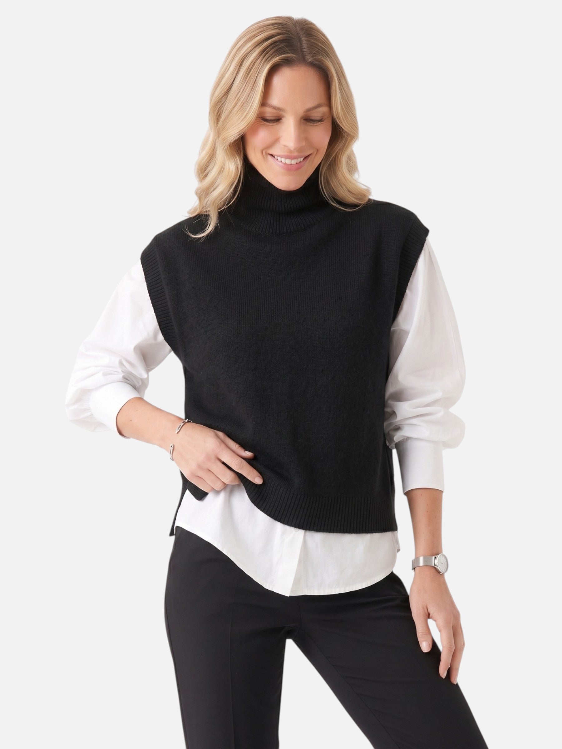Gilet Femme Sans Manches Col Roulé Maille