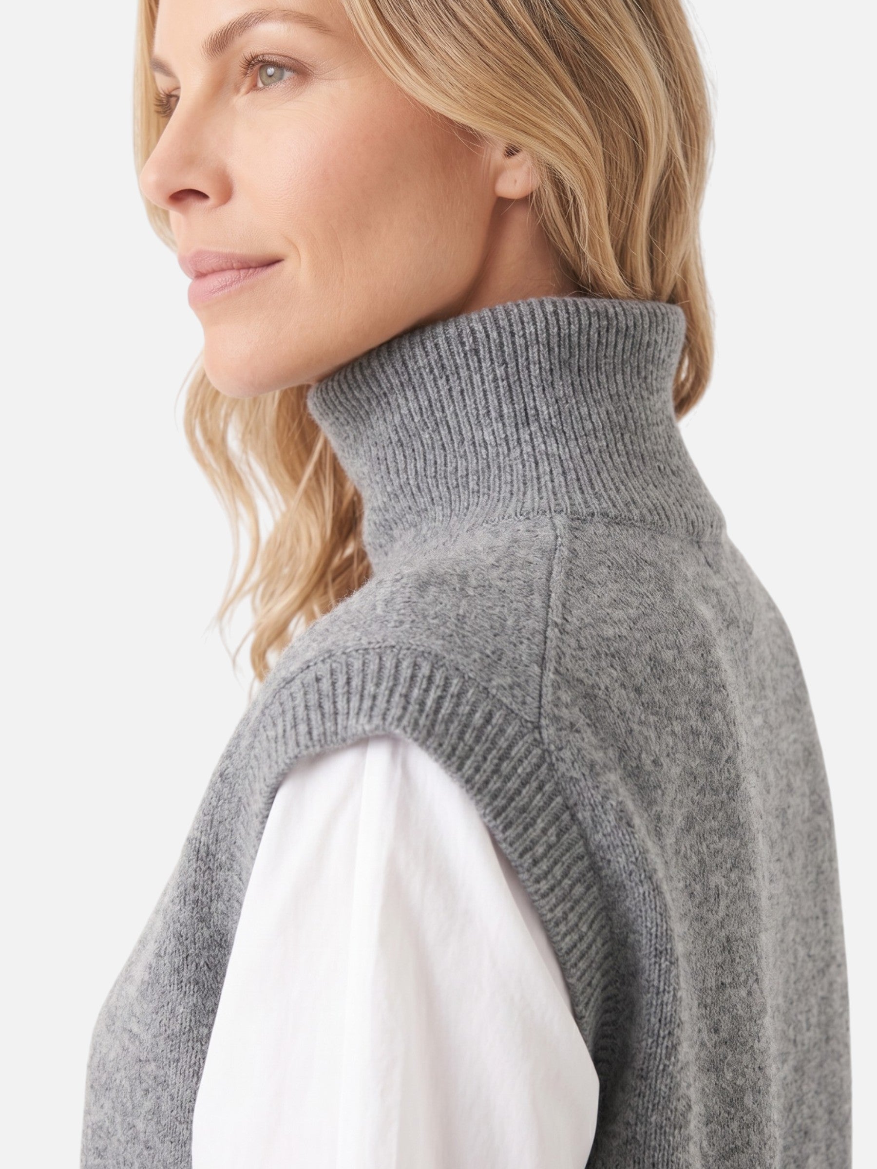 Gilet Femme Sans Manches Col Roulé Maille