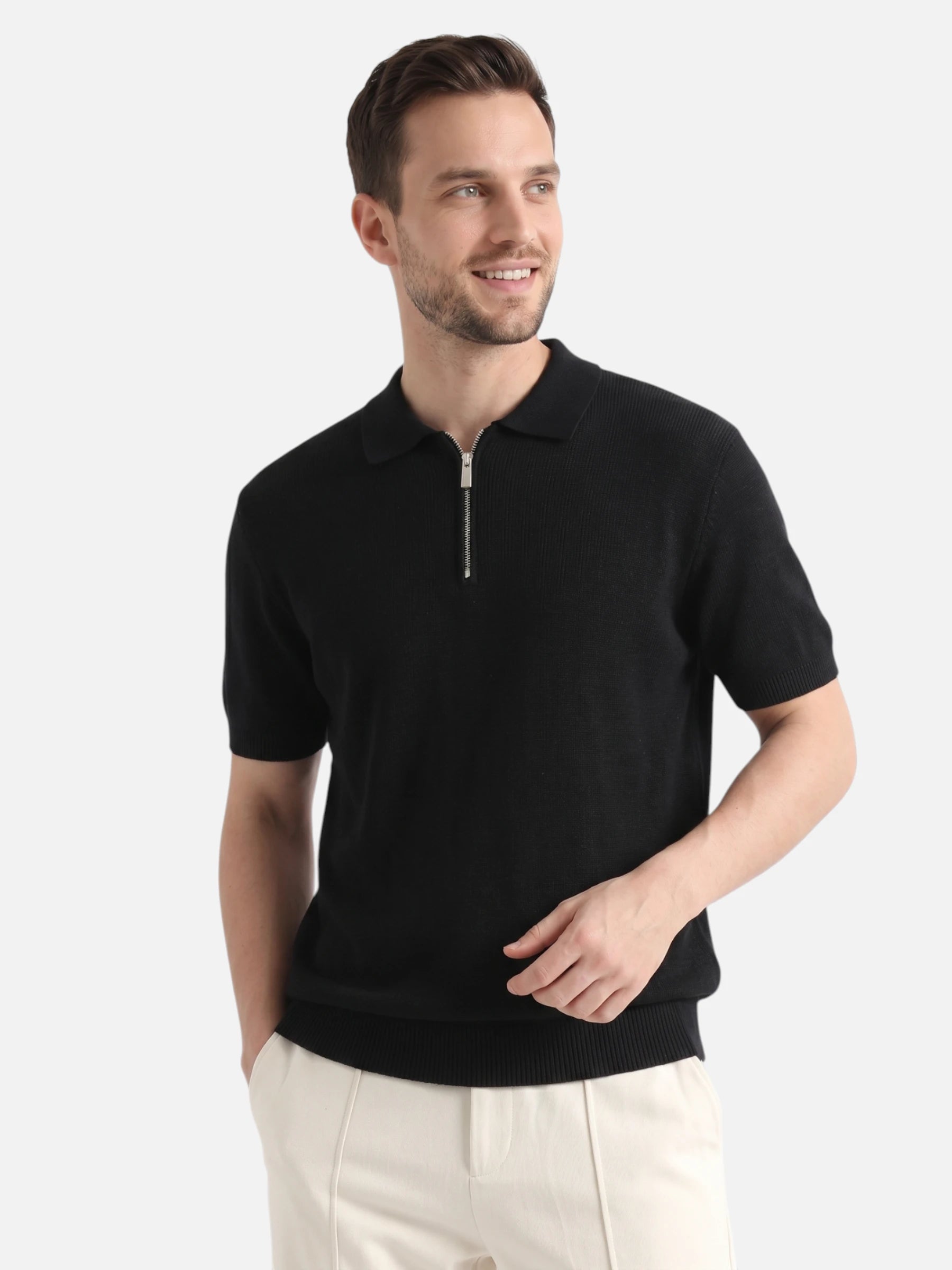 Polo homme maille fine à zip – style élégant et moderne