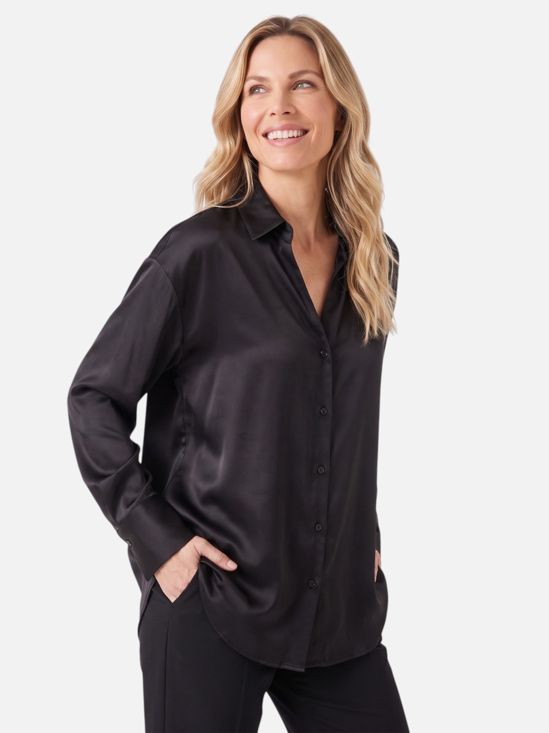 Chemise Femme Satinée Boutonnée Manches Longues