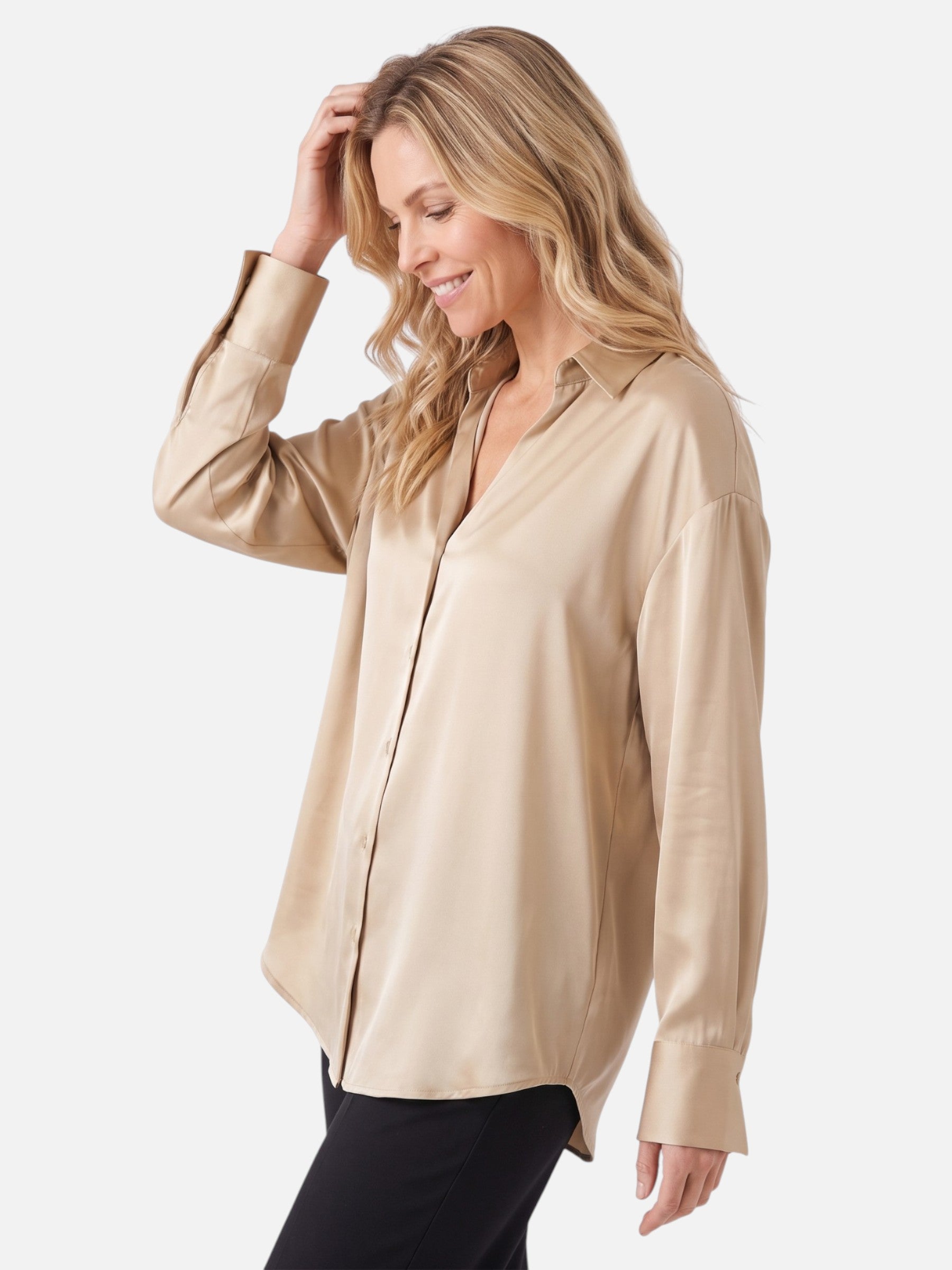 Chemise Femme Satinée Boutonnée Manches Longues