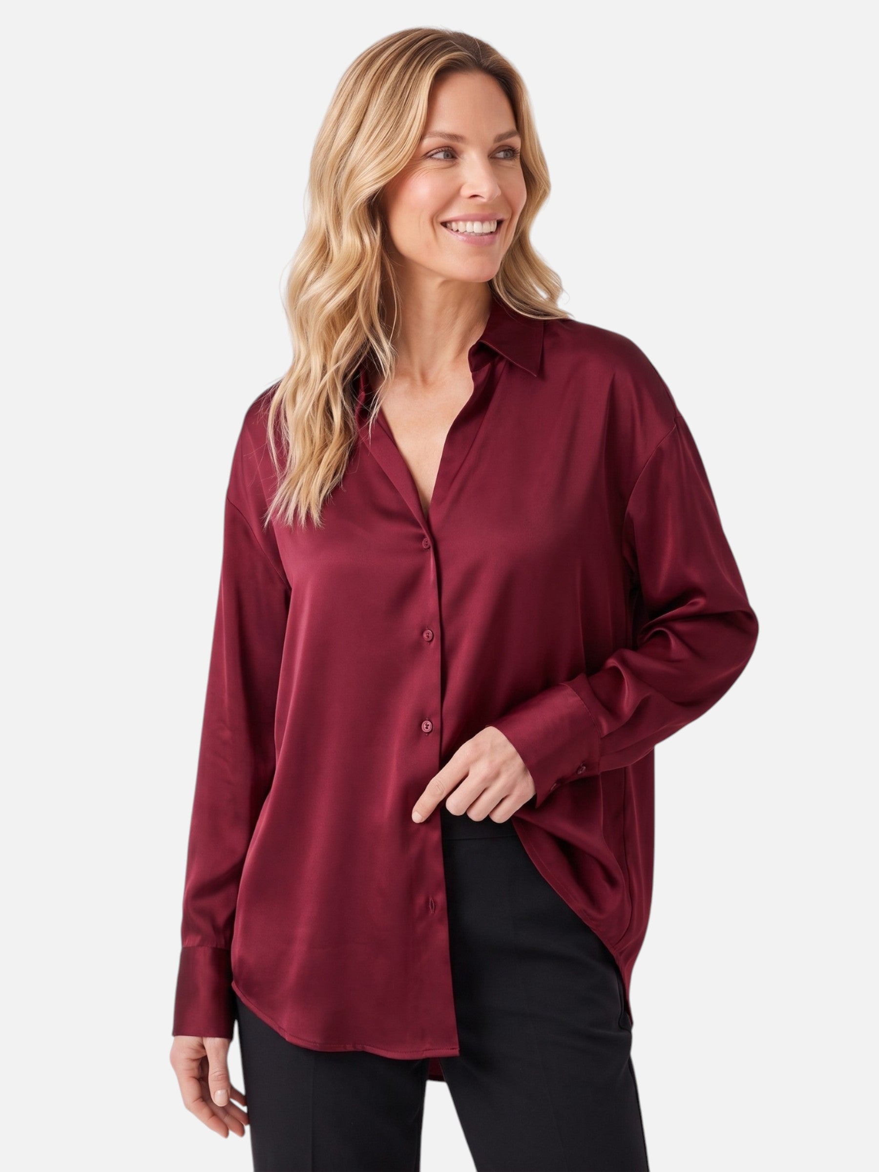 Chemise Femme Satinée Boutonnée Manches Longues