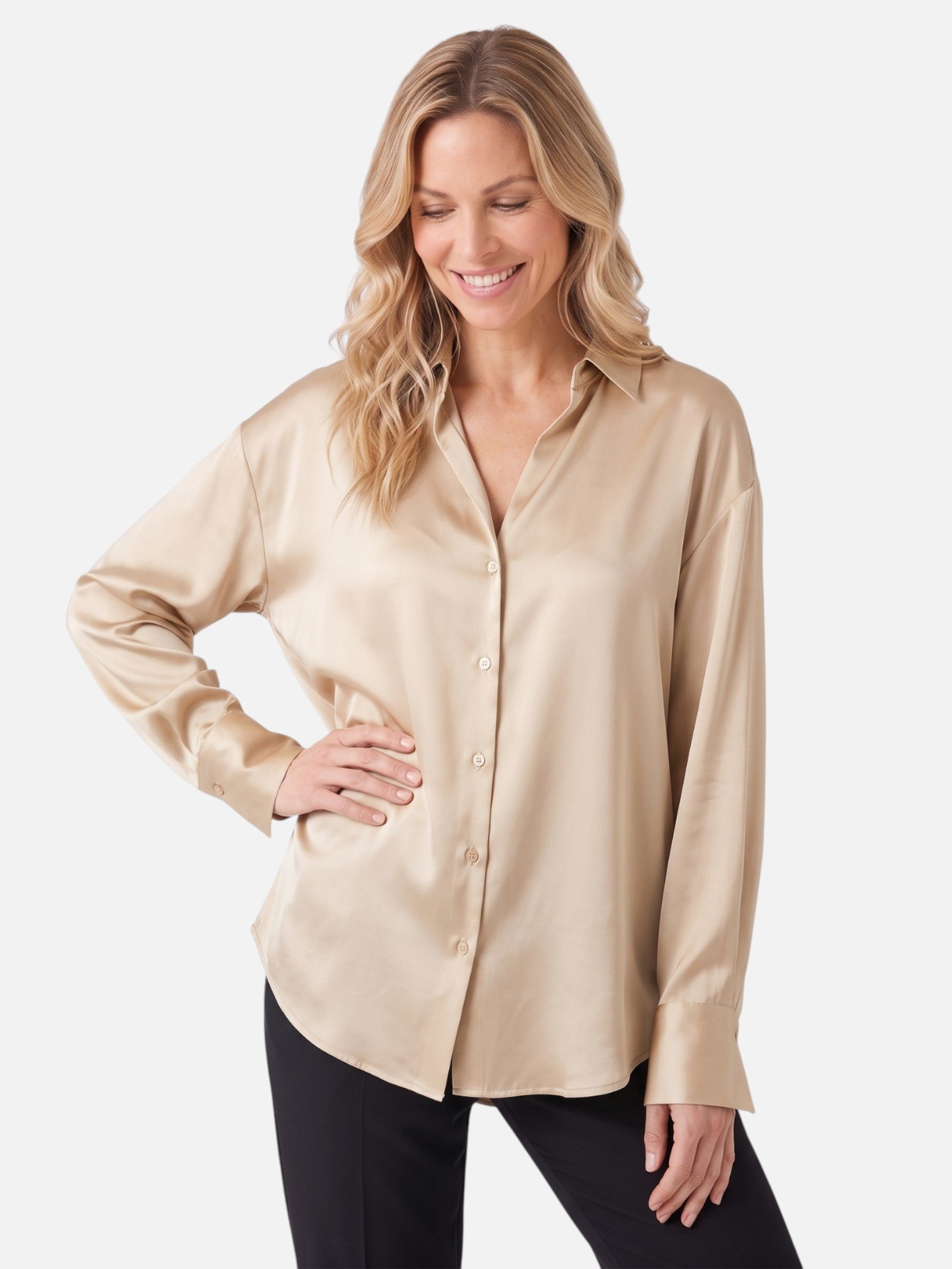 Chemise Femme Satinée Boutonnée Manches Longues