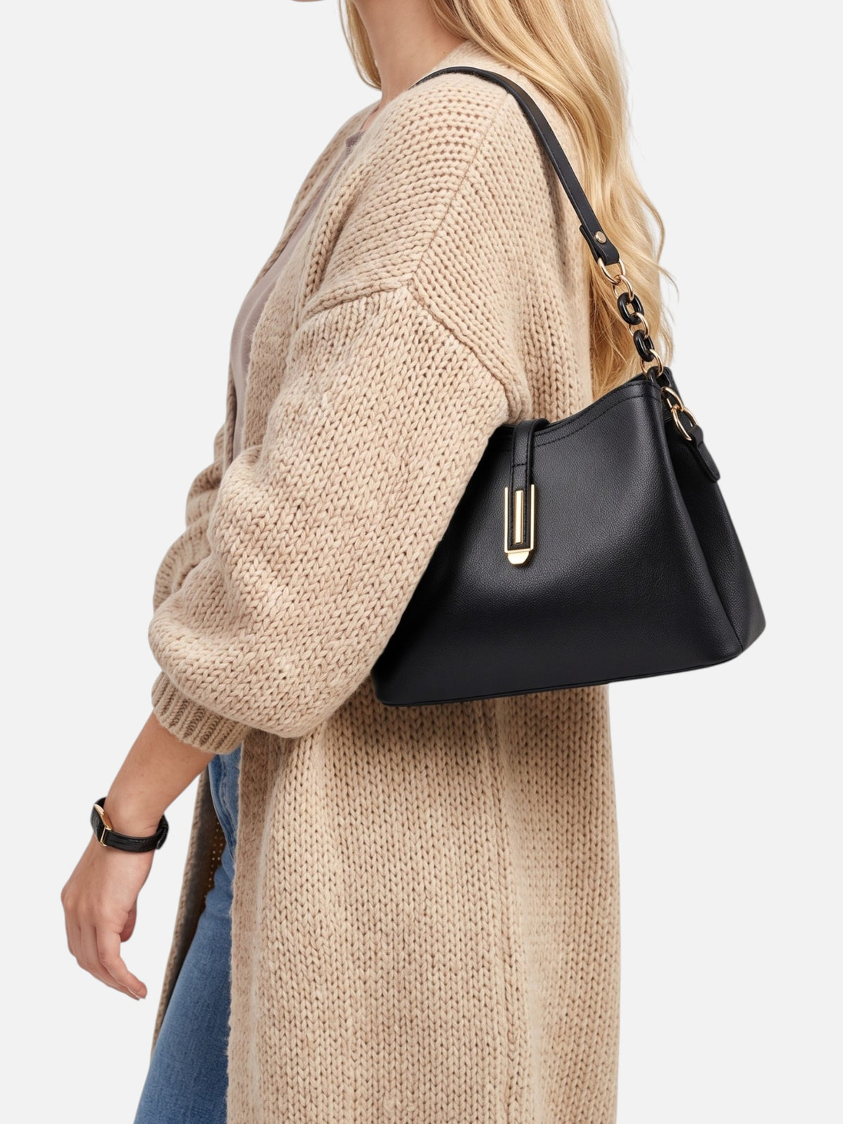 Sac Hobo Femme en Cuir Vegan à Bandoulière Chaîne