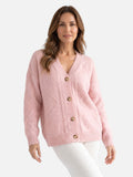 Gilet Femme Boutonné Manches Longues Maille Torsadée