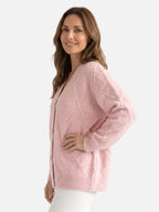 Gilet Femme Boutonné Manches Longues Maille Torsadée