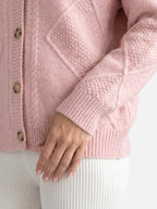 Gilet Femme Boutonné Manches Longues Maille Torsadée