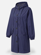 Manteau long imperméable pour femme avec capuche et poches