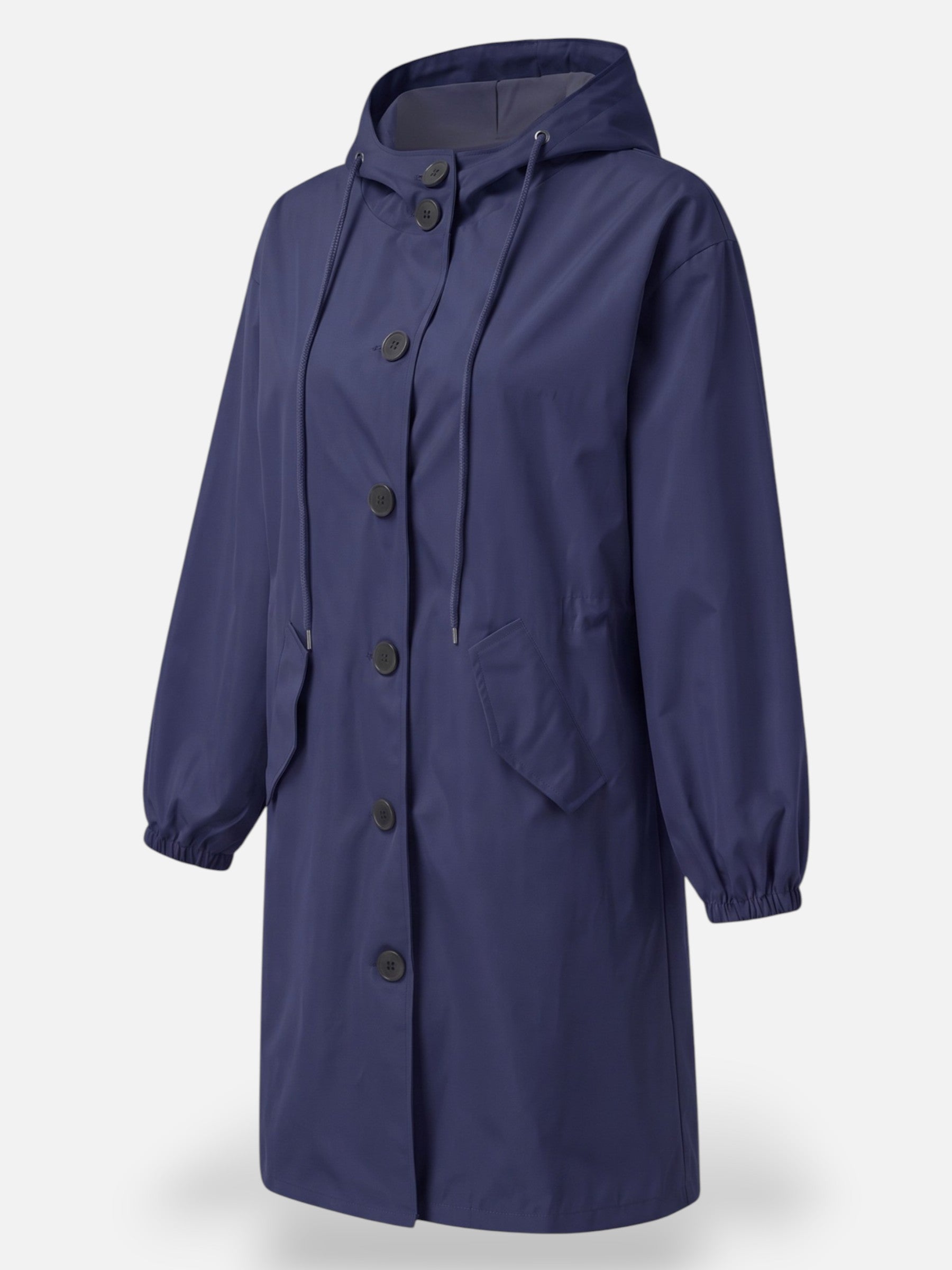 Manteau long imperméable pour femme avec capuche et poches